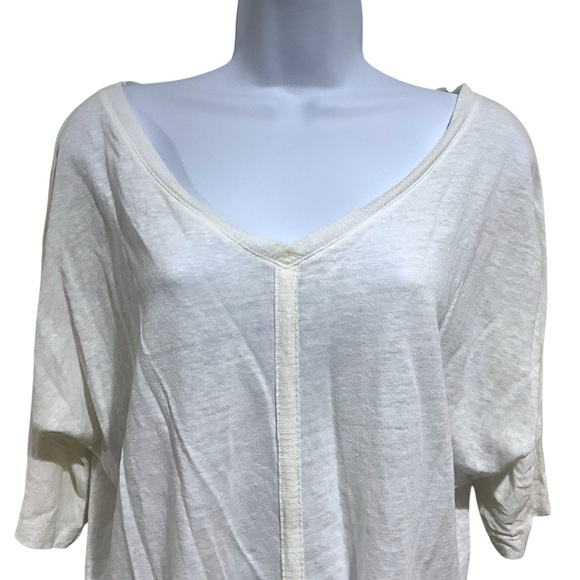 EILEEN FISHER Size XS Ivory 100% Linen Scoop Neck Dolman Sleeve Tee Shirt - Picture 2 of 9